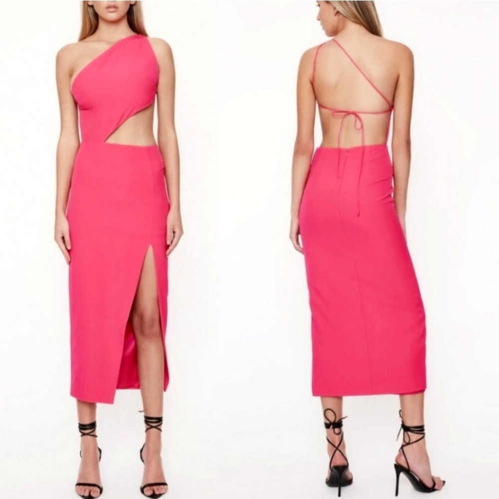 NEW Revolve Bardot Barbie pink Bardot | Luna cut out midi dress in pink punch